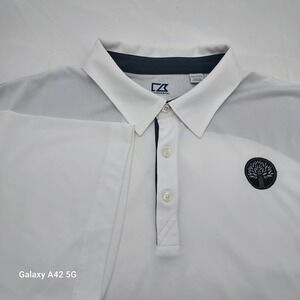 Cutter & Buck Mens XXL White Navy CB DryTec Polo Shirt Tree Logo MCK00988